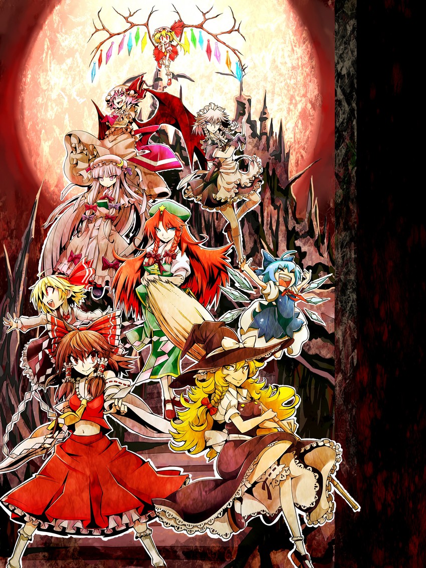 hakurei reimu, remilia scarlet, flandre scarlet, izayoi sakuya, cirno, and 3 more (touhou and 1 more) drawn by givuchoko
