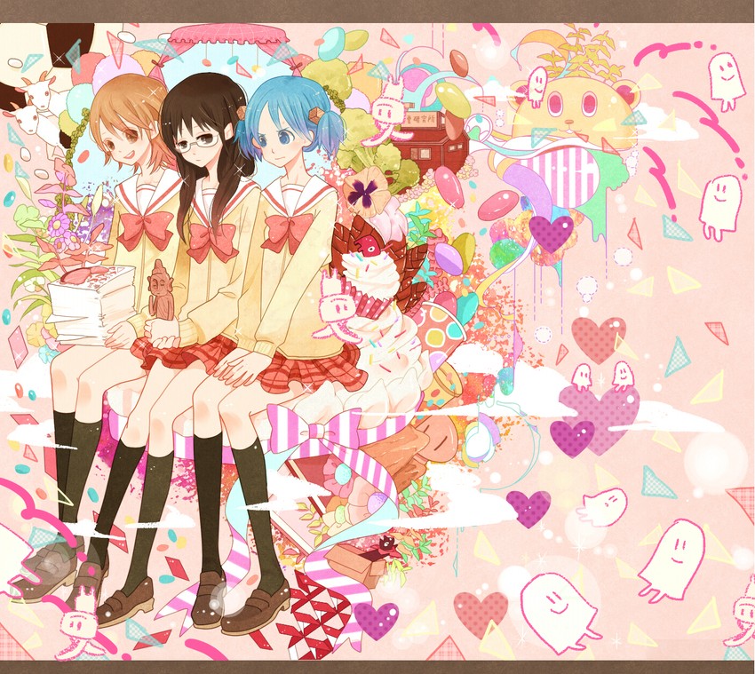 naganohara mio, aioi yuuko, minakami mai, and sakamoto (nichijou) drawn by sunaya