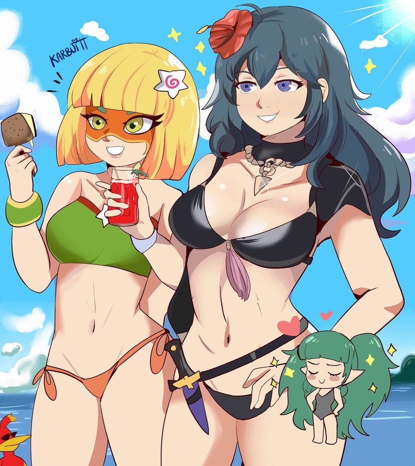 female byleth, sothis, min min, and kazooie (fire emblem and 5 more) drawn by karbuitt