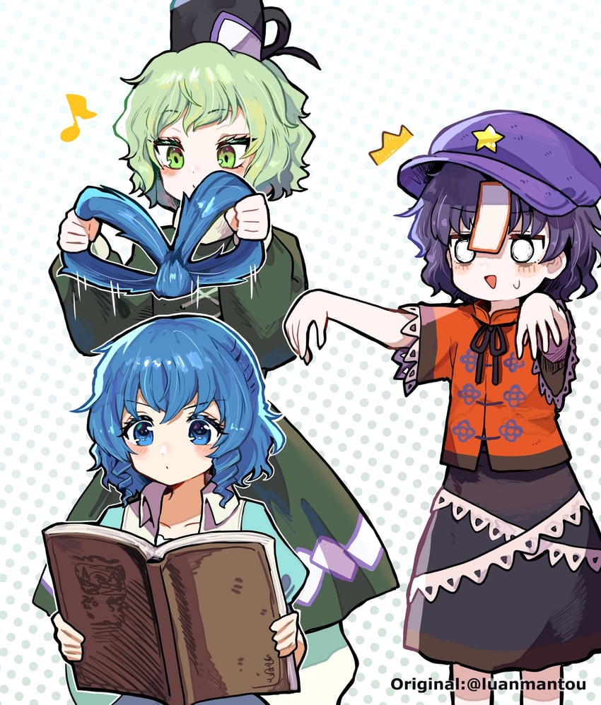 kaku seiga, miyako yoshika, and soga no tojiko (touhou) drawn by howhow_notei