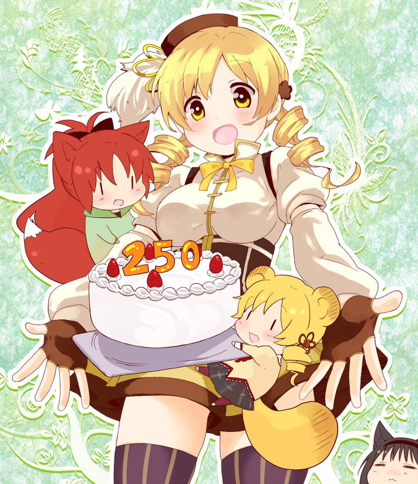 akemi homura, sakura kyoko, and tomoe mami (mahou shoujo madoka magica) drawn by nori_senbei