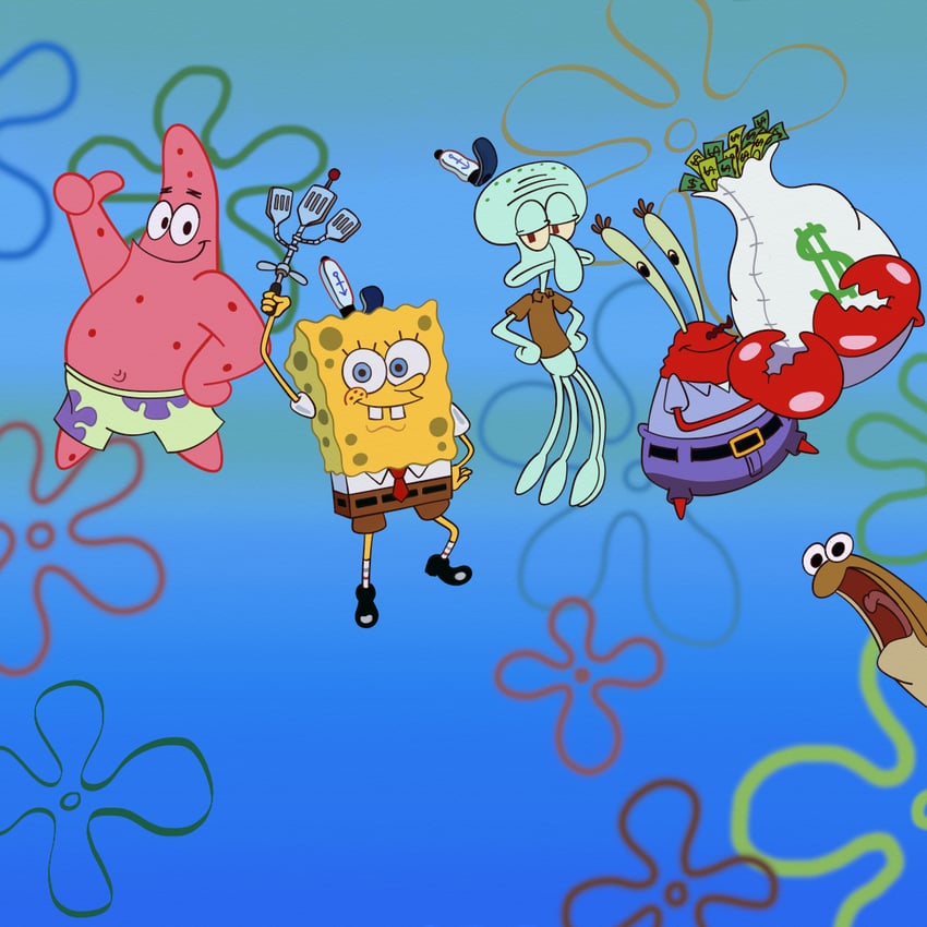spongebob squarepants, patrick star, squidward tentacles, and mr. krabs (spongebob squarepants) drawn by stevemic2000