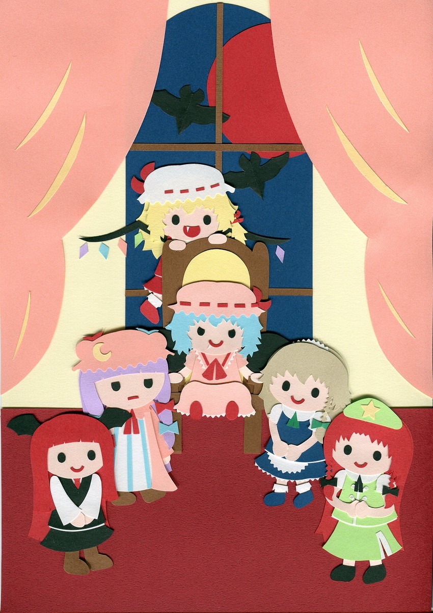 remilia scarlet, flandre scarlet, izayoi sakuya, patchouli knowledge, hong meiling, and 1 more (touhou) drawn by poru_(tohopunk)
