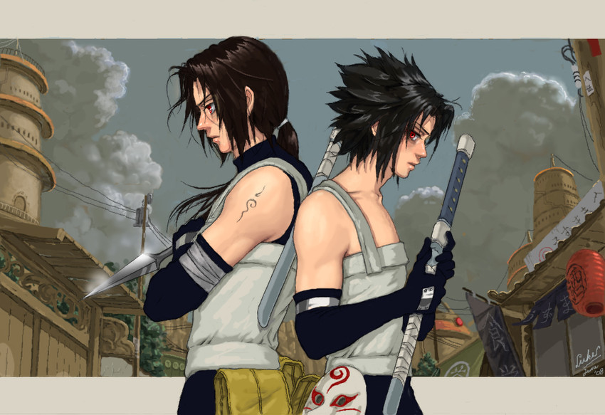 uchiha sasuke and uchiha itachi (naruto) drawn by luke_uehara