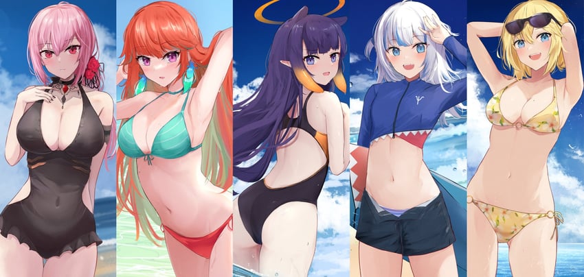 gawr gura, mori calliope, ninomae ina'nis, takanashi kiara, and watson amelia (hololive and 1 more) drawn by shuuzo3