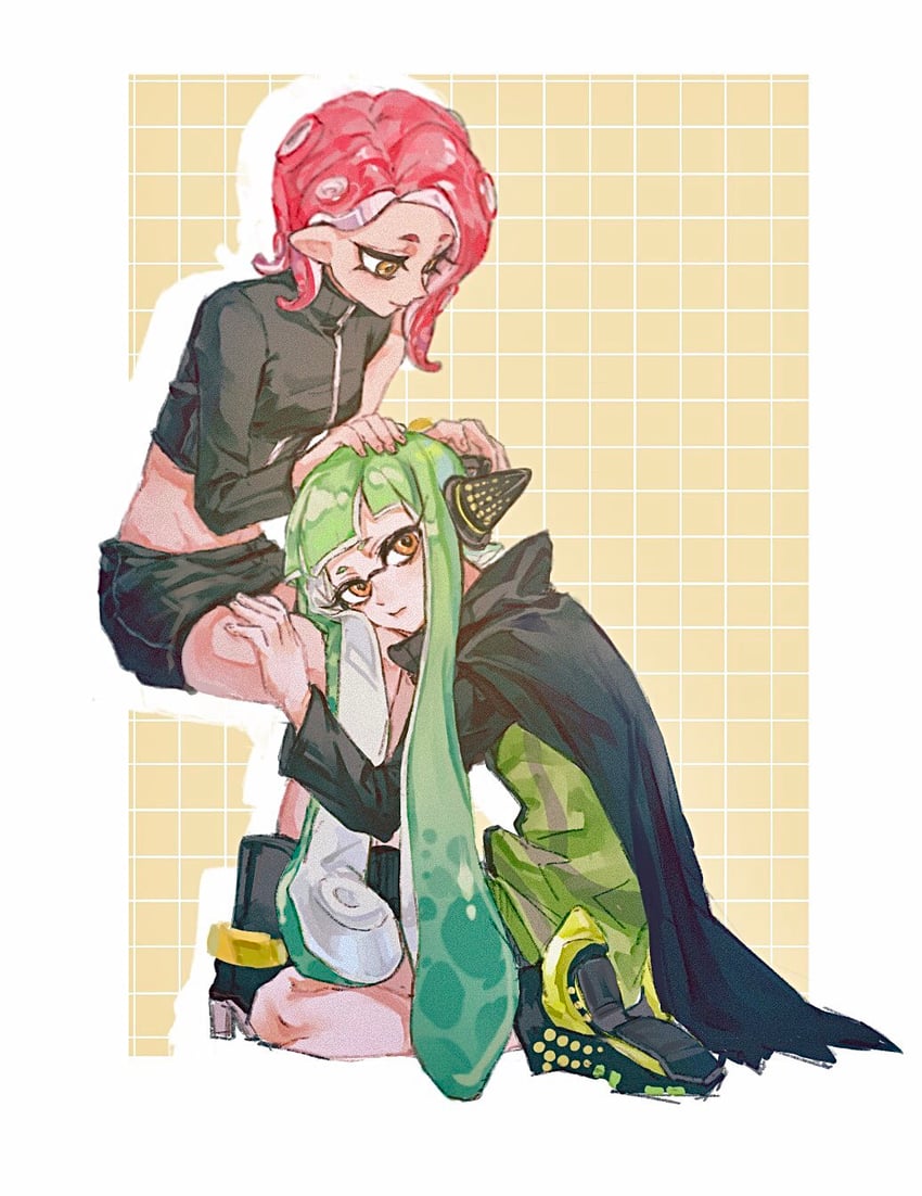 inkling player character, inkling girl, octoling player character, octoling girl, agent 8, and 1 more (splatoon and 2 more) drawn by gucandiyi52092