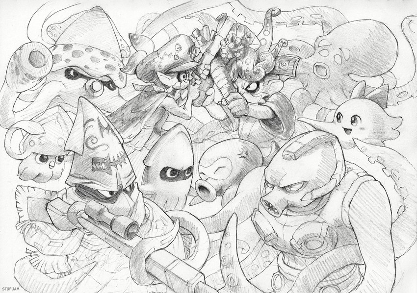 cap'n cuttlefish, blooper, inkay, dj octavio, chuchu, and 4 more (pokemon and 10 more) drawn by stup-jam