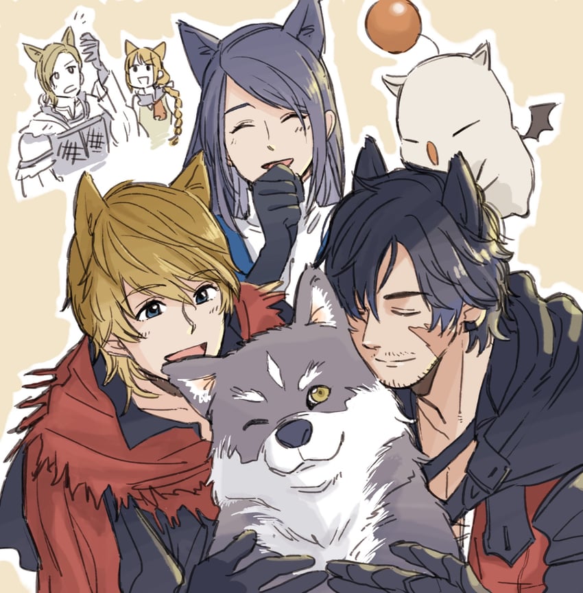 moogle, clive rosfield, jill warrick, dion lesage, joshua rosfield, and 2 more (final fantasy and 1 more) drawn by t_(t345678912)