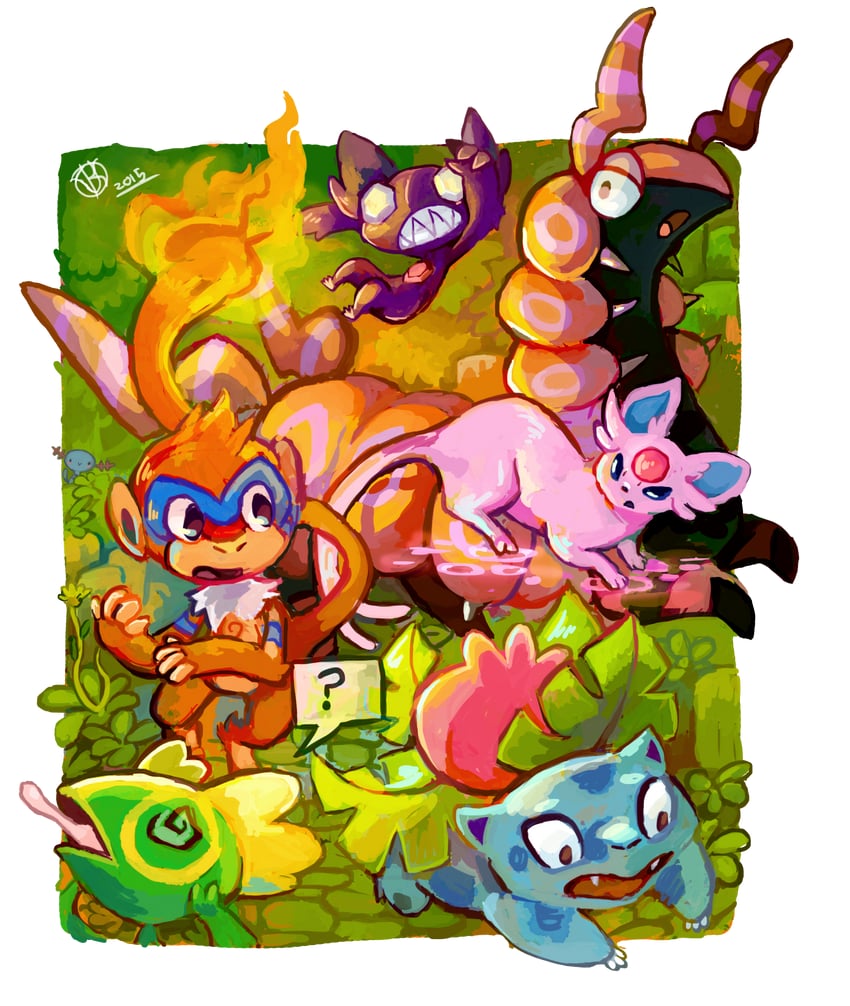 espeon, ivysaur, wooper, sableye, scolipede, and 2 more (pokemon) drawn by kayveedee