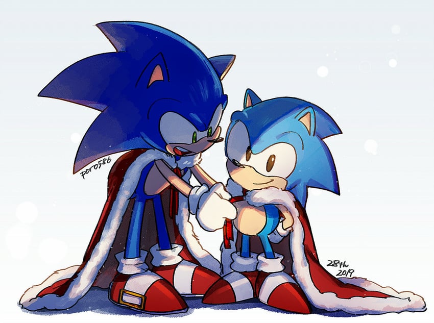 sonic the hedgehog and classic sonic (sonic and 1 more) drawn by poroi_(poro586)