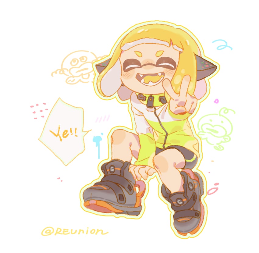 inkling player character, inkling girl, agent 4, and zapfish (splatoon and 1 more) drawn by rrreunion4