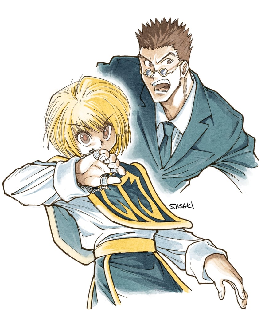 kurapika and leorio paladiknight (hunter x hunter) drawn by sasaki_koguma