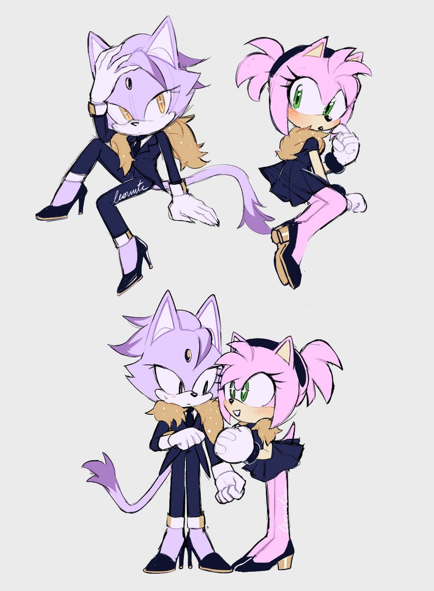 amy rose and blaze the cat (sonic) drawn by softyleonita