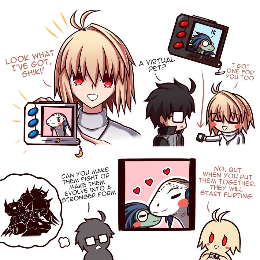 arcueid brunestud, tohno shiki, wargreymon, greymon, metalgreymon, and 2 more (fate and 3 more) drawn by zeon132