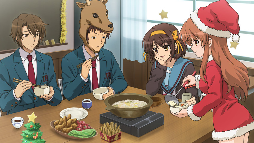 suzumiya haruhi, asahina mikuru, kyon, and koizumi itsuki (suzumiya haruhi no yuuutsu and 2 more)