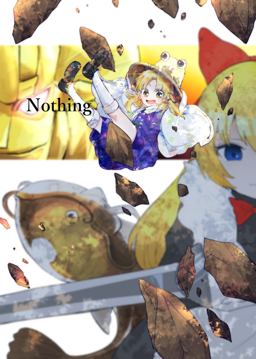 moriya suwako, goliath doll, hisou tensoku, and namazu (touhou and 1 more) drawn by itomugi-kun