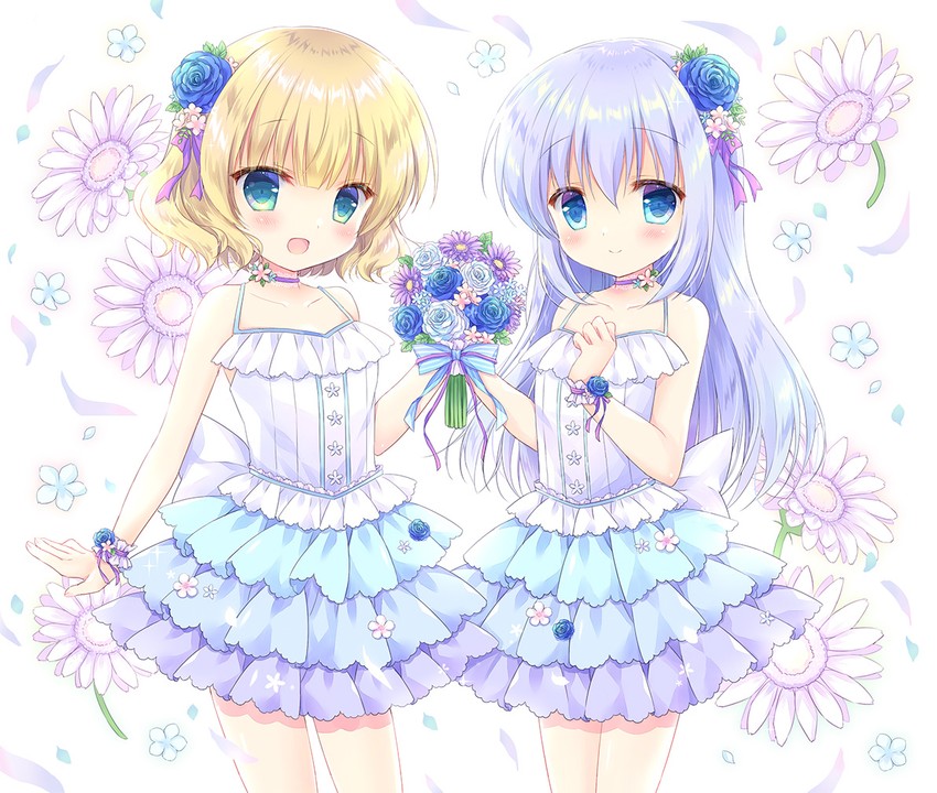 kafuu chino and kirima syaro (gochuumon wa usagi desu ka?) drawn by hasekura_chiaki