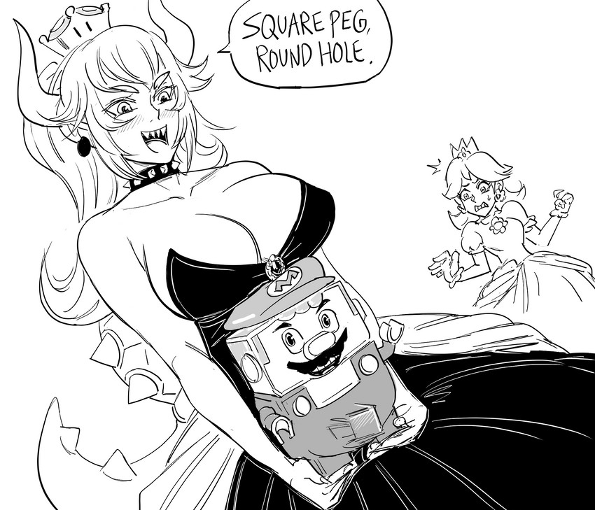 mario, bowsette, princess daisy, and lego mario (mario and 2 more) drawn by bb_(baalbuddy)