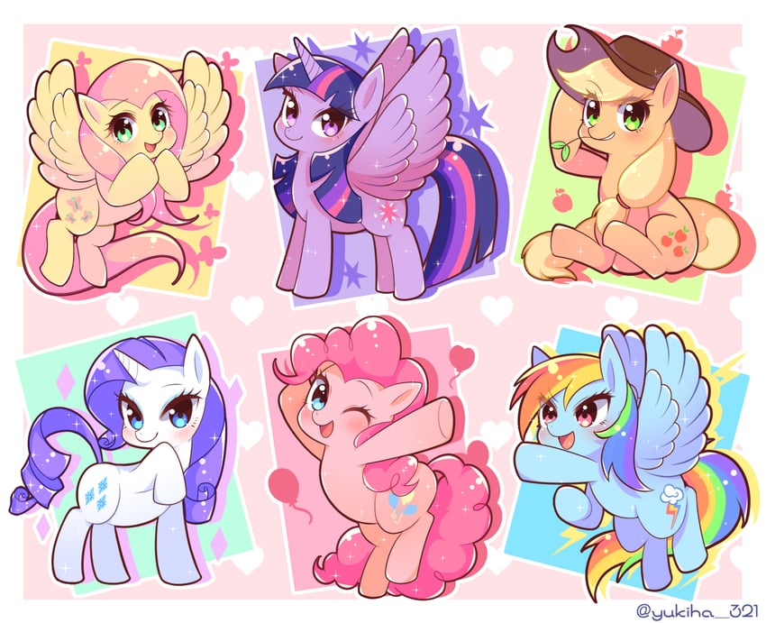 twilight sparkle, fluttershy, rainbow dash, pinkie pie, applejack, and 1 more (my little pony and 1 more) drawn by yukiha_(yukiha_321)