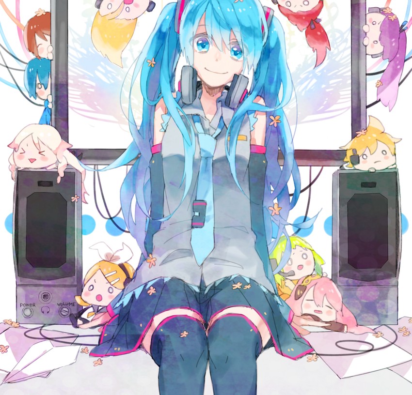 hatsune miku, kagamine rin, kagamine len, megurine luka, kaito, and 6 more (vocaloid) drawn by chiri_(ch!)