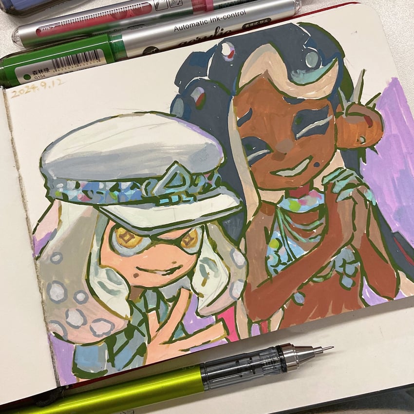 marina and pearl (splatoon and 1 more) drawn by miko_(15476997)