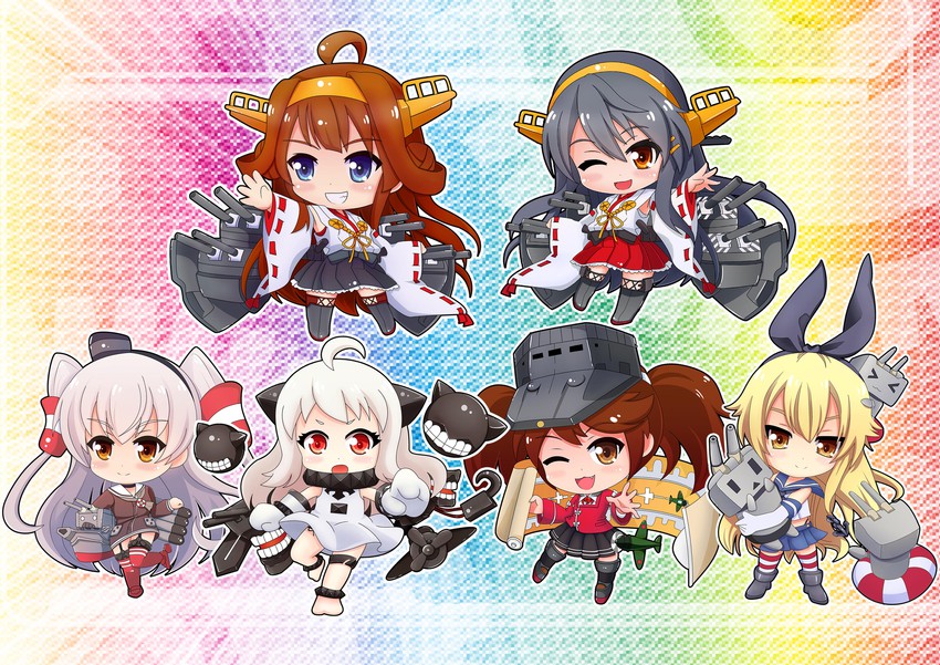shimakaze, kongou, haruna, ryuujou, amatsukaze, and 3 more (kantai collection) drawn by ron_(hengyep)