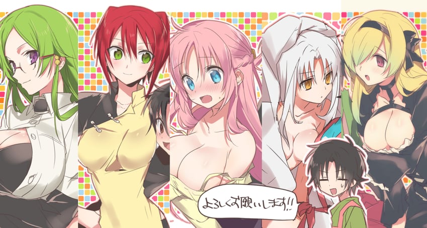 saotome atena, nagumo koushi, wachi mineru, hozumi serene, senshou kiriya, and 1 more (megami-ryou no ryoubo-kun) drawn by hinotta