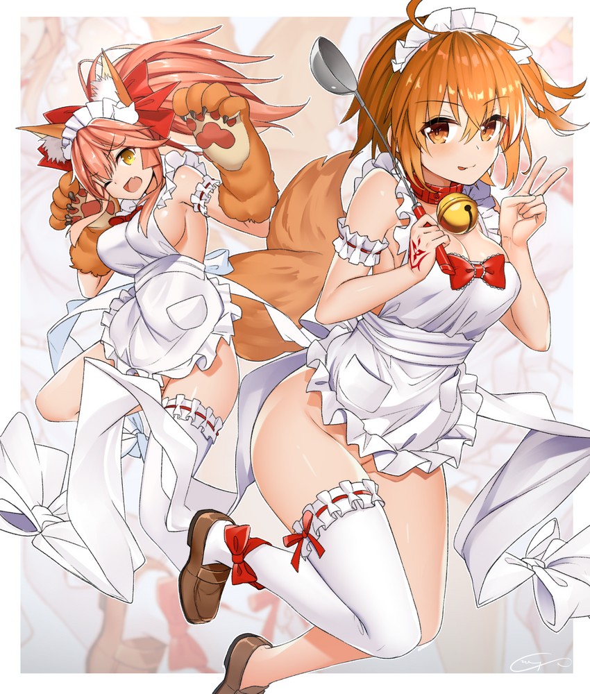 fujimaru ritsuka, tamamo, and tamamo cat (fate and 2 more) drawn by shuutou_haruka