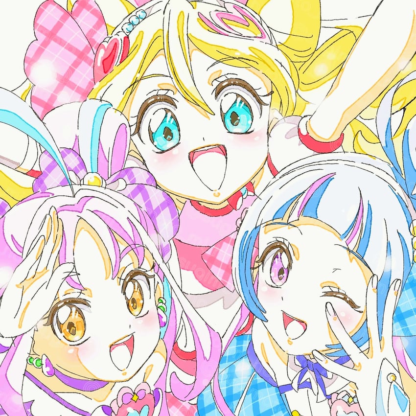 sakura uta, cure idol, shigure kokoro, aokaze nana, cure wink, and 1 more (precure and 1 more) drawn by sugimoto_miho