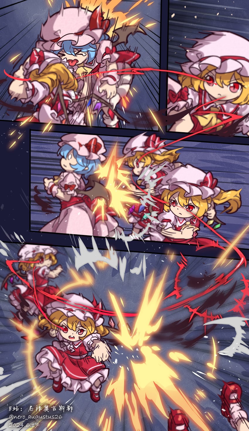 remilia scarlet, flandre scarlet, and akuma (touhou and 2 more) drawn by nero_augustus