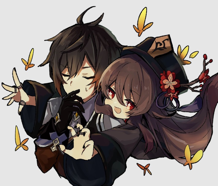 hu tao and zhongli (genshin impact) drawn by merry-san