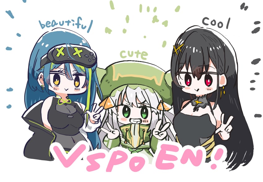 kuroha arya, aotsuki remia, and jisaki jira (vspo! and 1 more) drawn by shia_makino