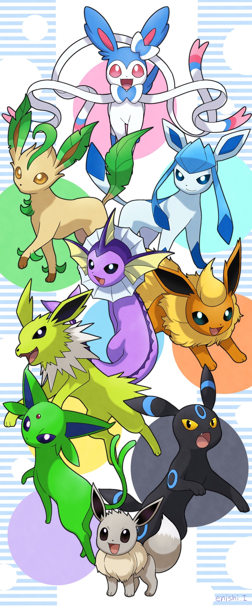 eevee, sylveon, umbreon, glaceon, vaporeon, and 4 more (pokemon) drawn by yukari_(yukari21653710)