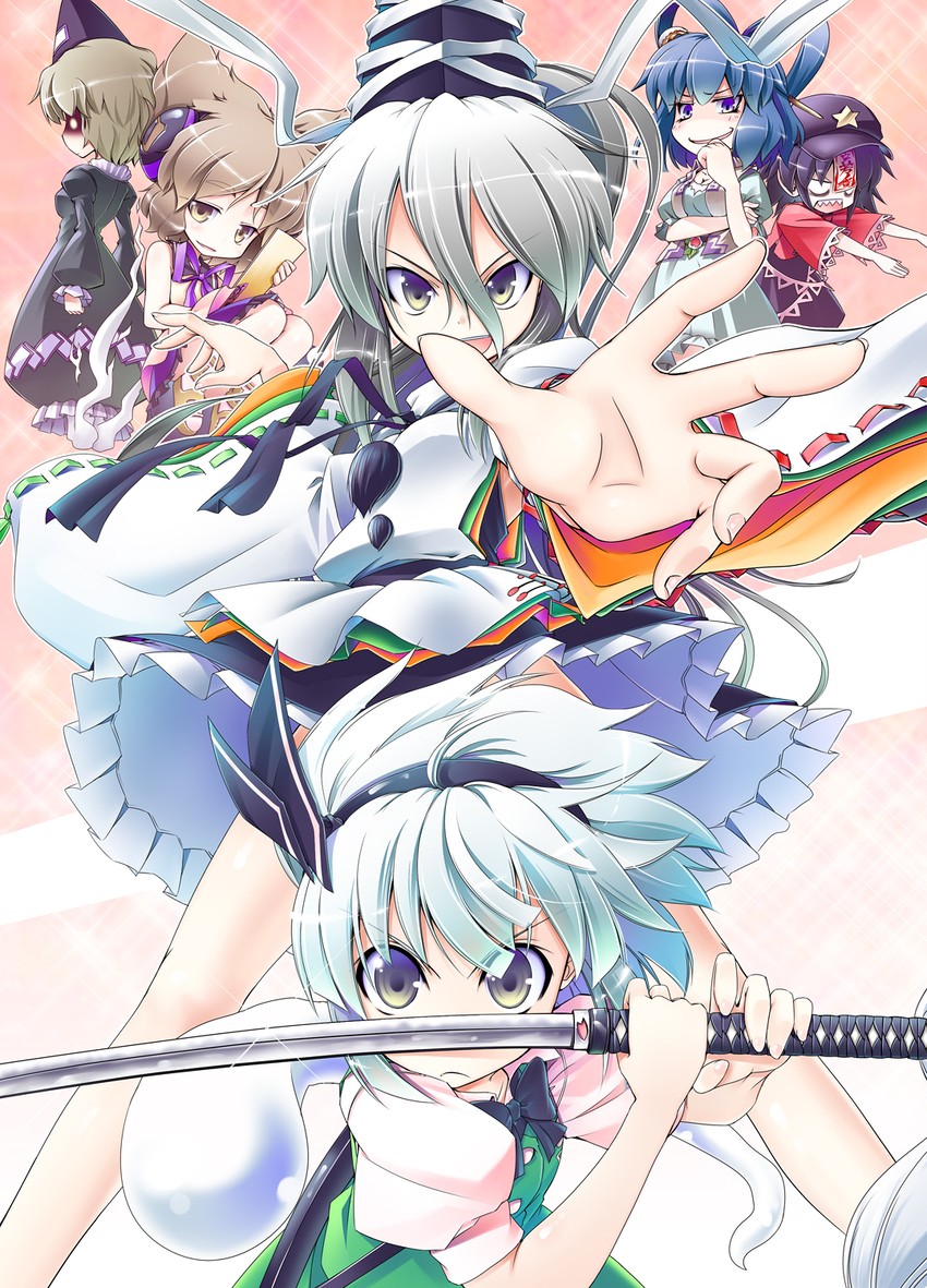 konpaku youmu, toyosatomimi no miko, mononobe no futo, kaku seiga, miyako yoshika, and 1 more (touhou and 1 more) drawn by aozora_market