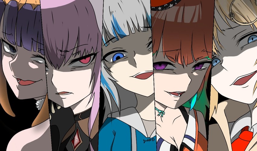 gawr gura, mori calliope, ninomae ina'nis, takanashi kiara, and watson amelia (hololive and 1 more) drawn by arch_devilin and ebiblue