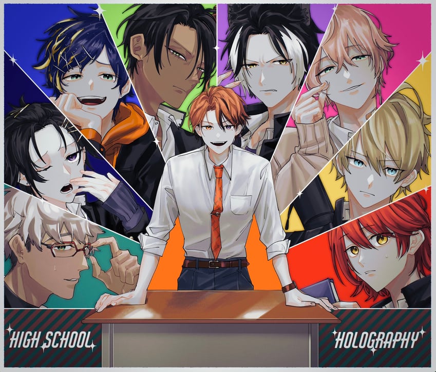 kageyama shien, astel leda, hanasaki miyabi, kanade izuru, aragami oga, and 4 more (holostars) drawn by momiage_40