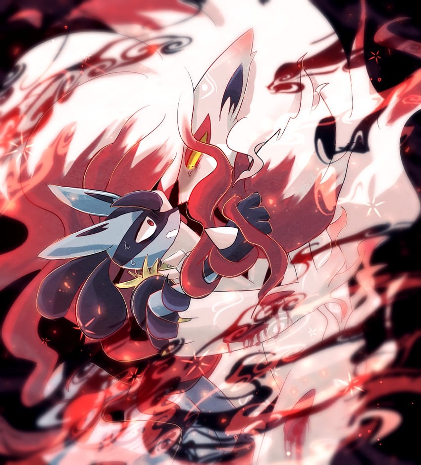 lucario and hisuian zoroark (pokemon) drawn by prrll_kzk