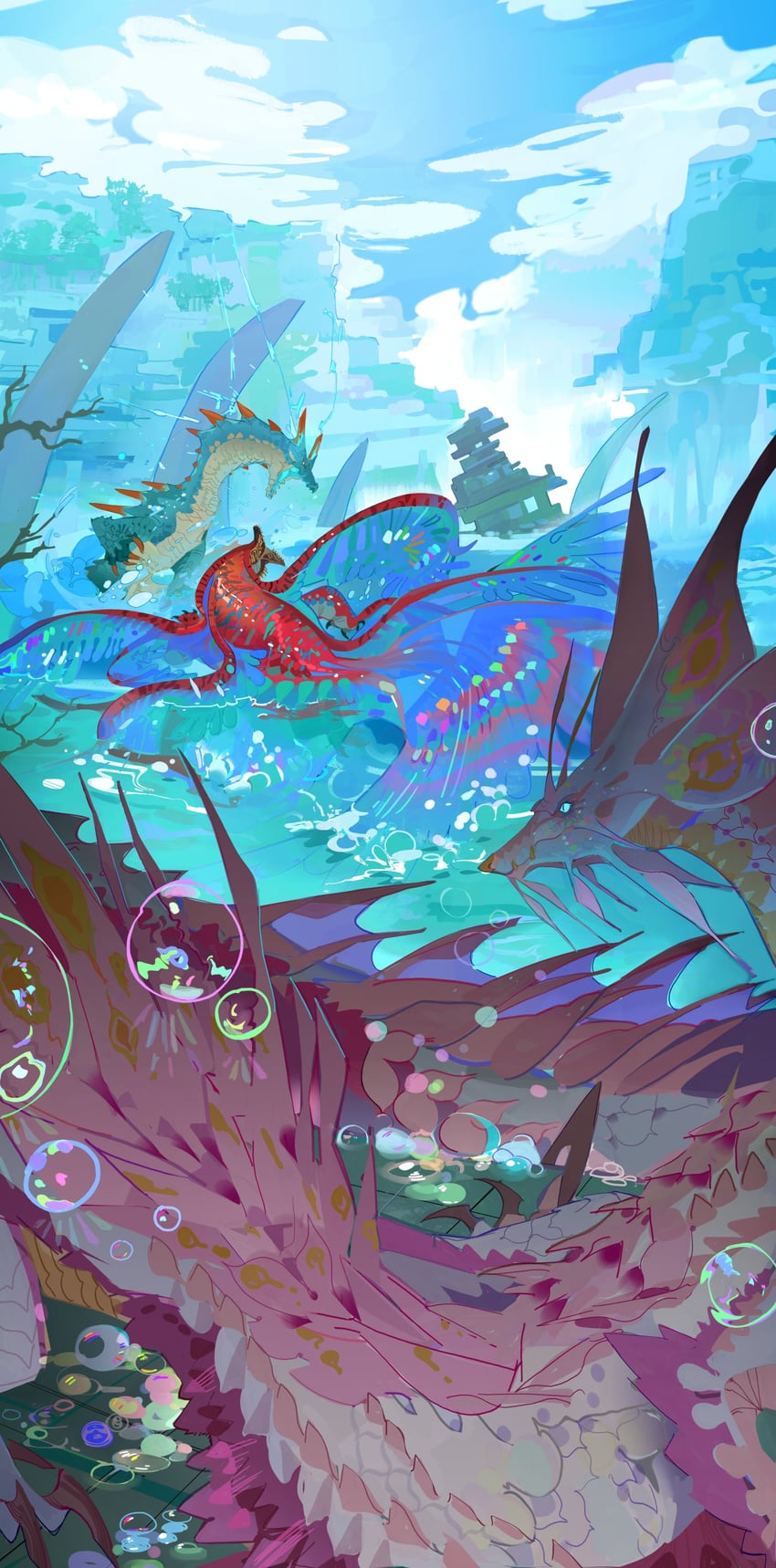 mizutsune, lagiacrus, and uth duna (monster hunter and 1 more) drawn by nslacka
