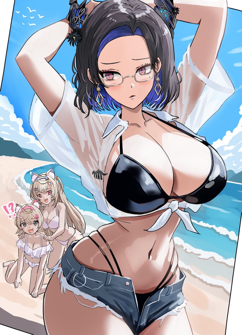 nerissa ravencroft, fuwawa abyssgard, and mococo abyssgard (hololive and 1 more) drawn by kurenai_kenta