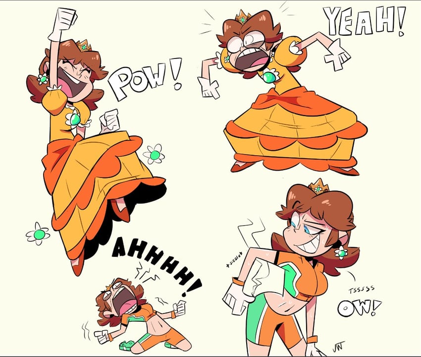 princess daisy and striker daisy (mario and 2 more) drawn by joshdamn23