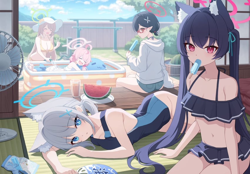 shiroko, hoshino, nonomi, serika, and ayane (blue archive) drawn by chelly_(glisten_chelly)