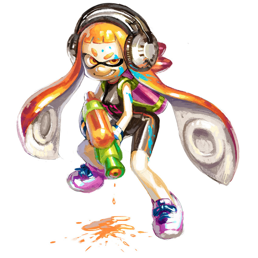 inkling player character, inkling girl, and kaori (splatoon and 1 more) drawn by murakami_hisashi
