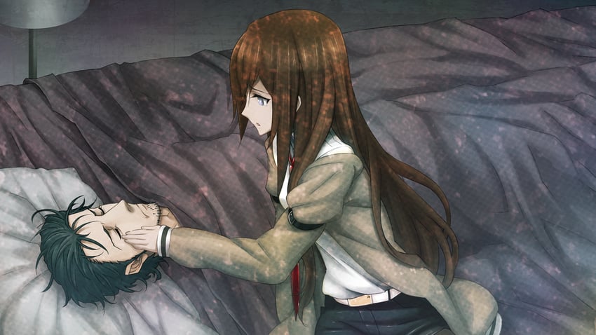 makise kurisu and okabe rintarou (steins;gate and 1 more) drawn by huke
