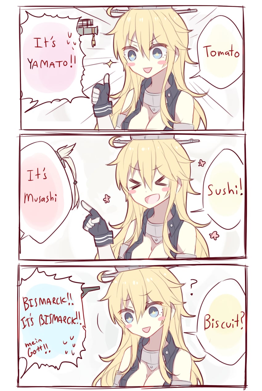 yamato, musashi, bismarck, and iowa (kantai collection) drawn by kvlen