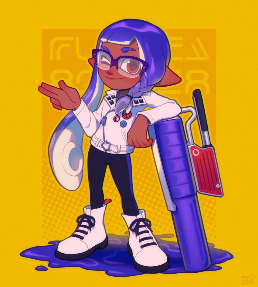 inkling player character and inkling girl (splatoon and 1 more) drawn by inkumochi
