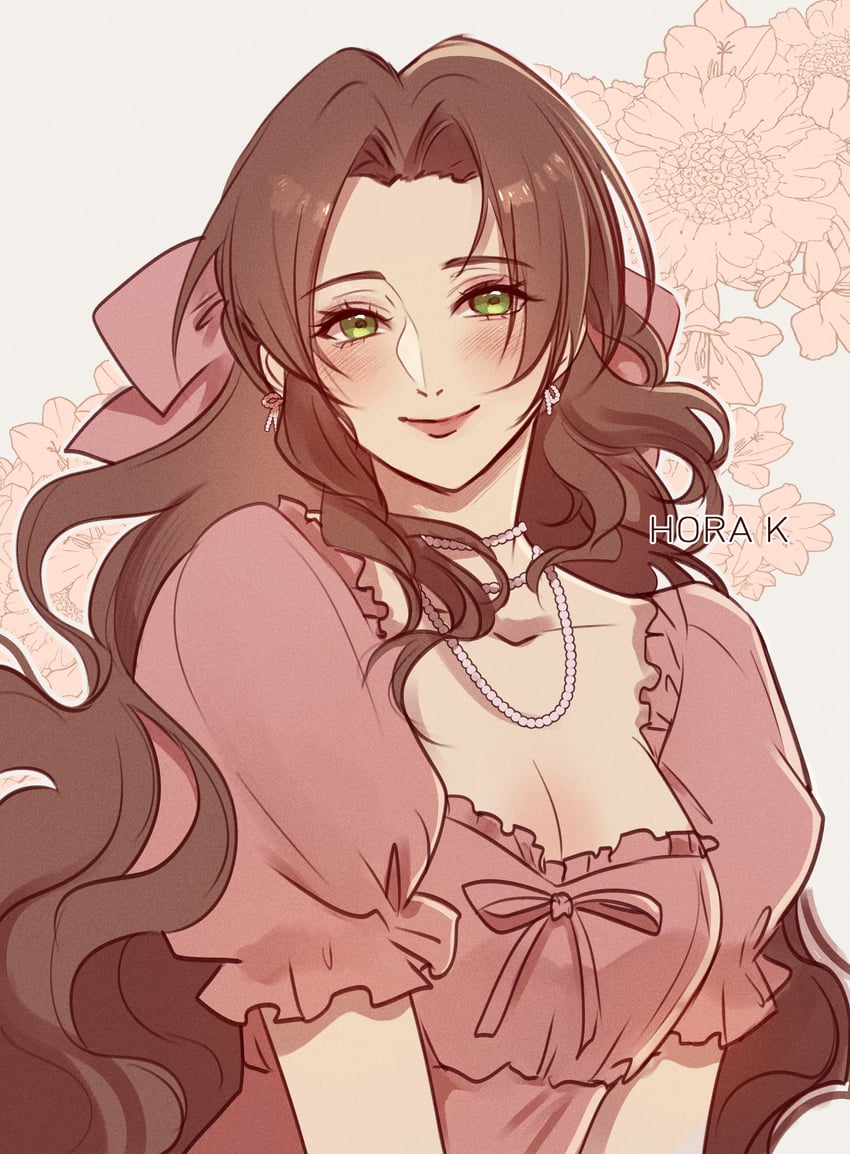 aerith gainsborough (final fantasy and 2 more) drawn by hora_k