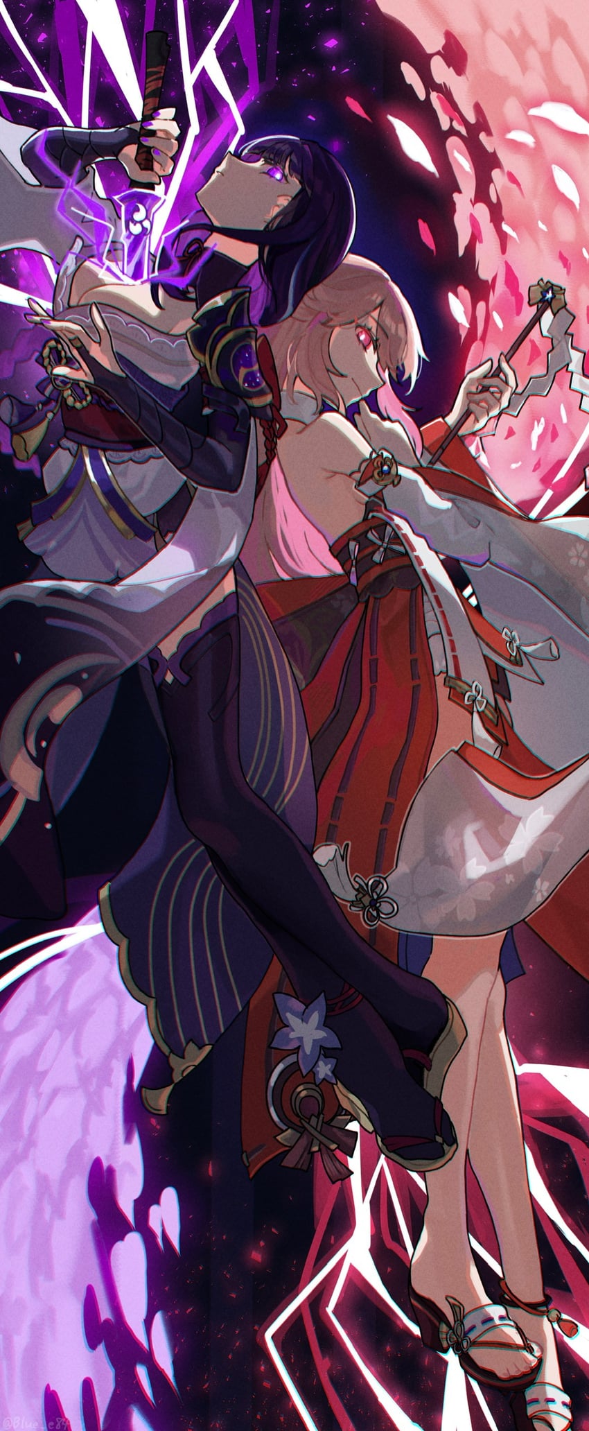 raiden shogun and yae miko (genshin impact) drawn by blue_e84