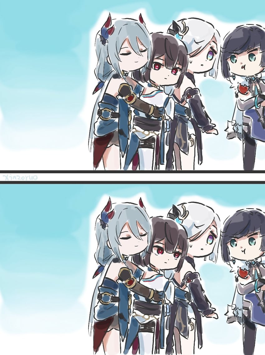 yelan, shenhe, hanya, and xueyi (genshin impact and 3 more) drawn by xinzoruo