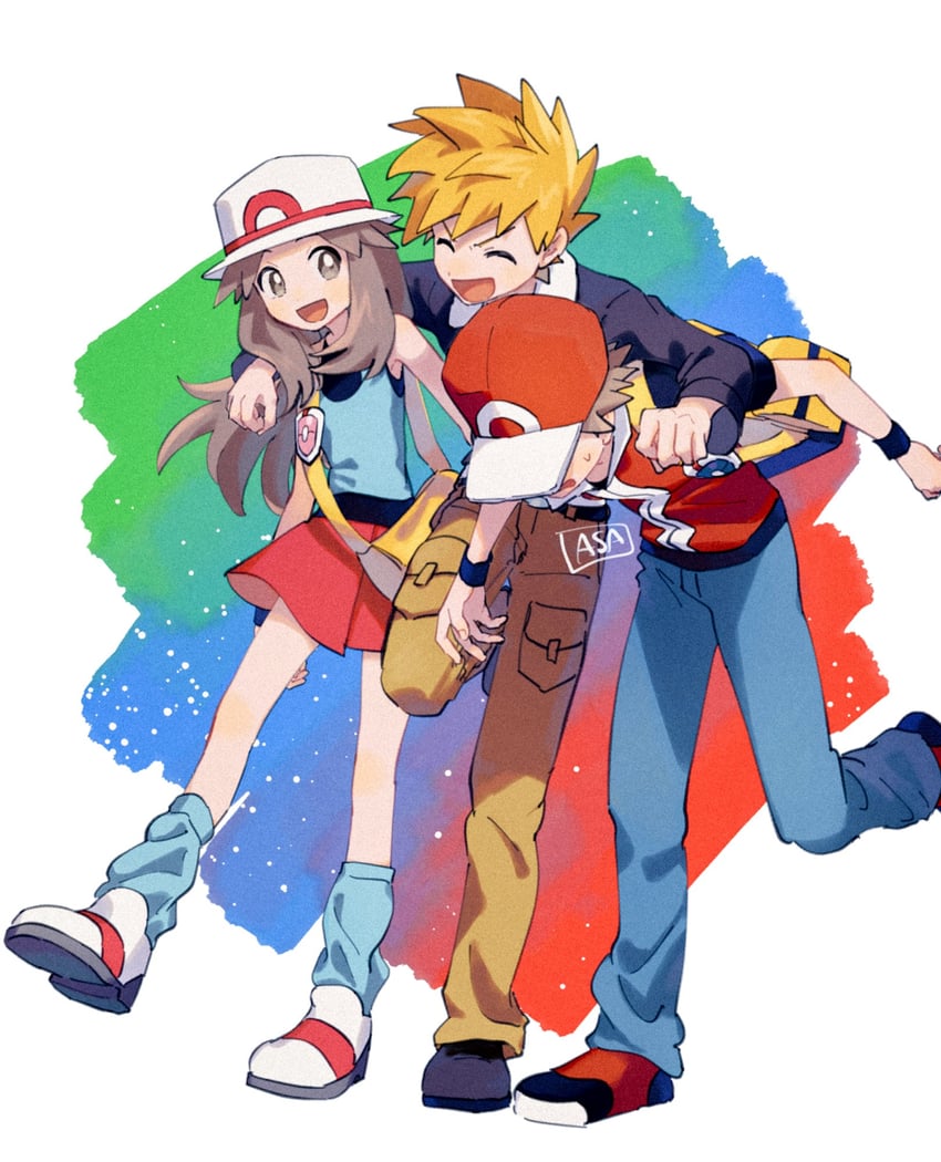 red, blue oak, and leaf (pokemon and 2 more) drawn by grey_asa