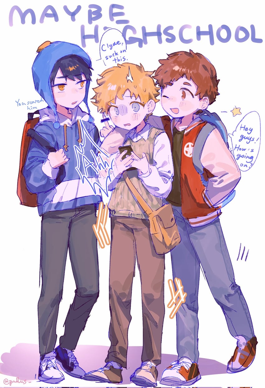 craig tucker, tweek tweak, and clyde donovan (south park) drawn by pullus